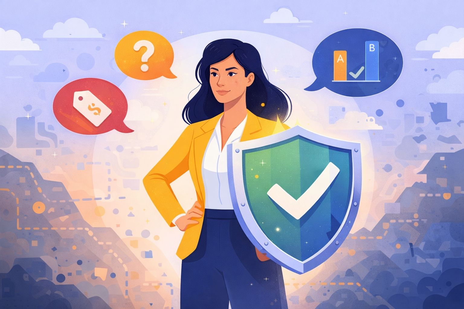 super hero agent with shield checkmark and confidence