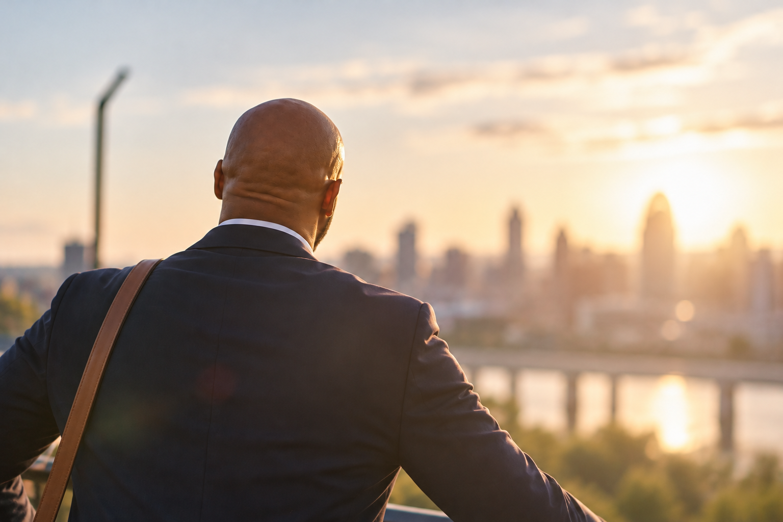 Contemplative man overlooking sunset