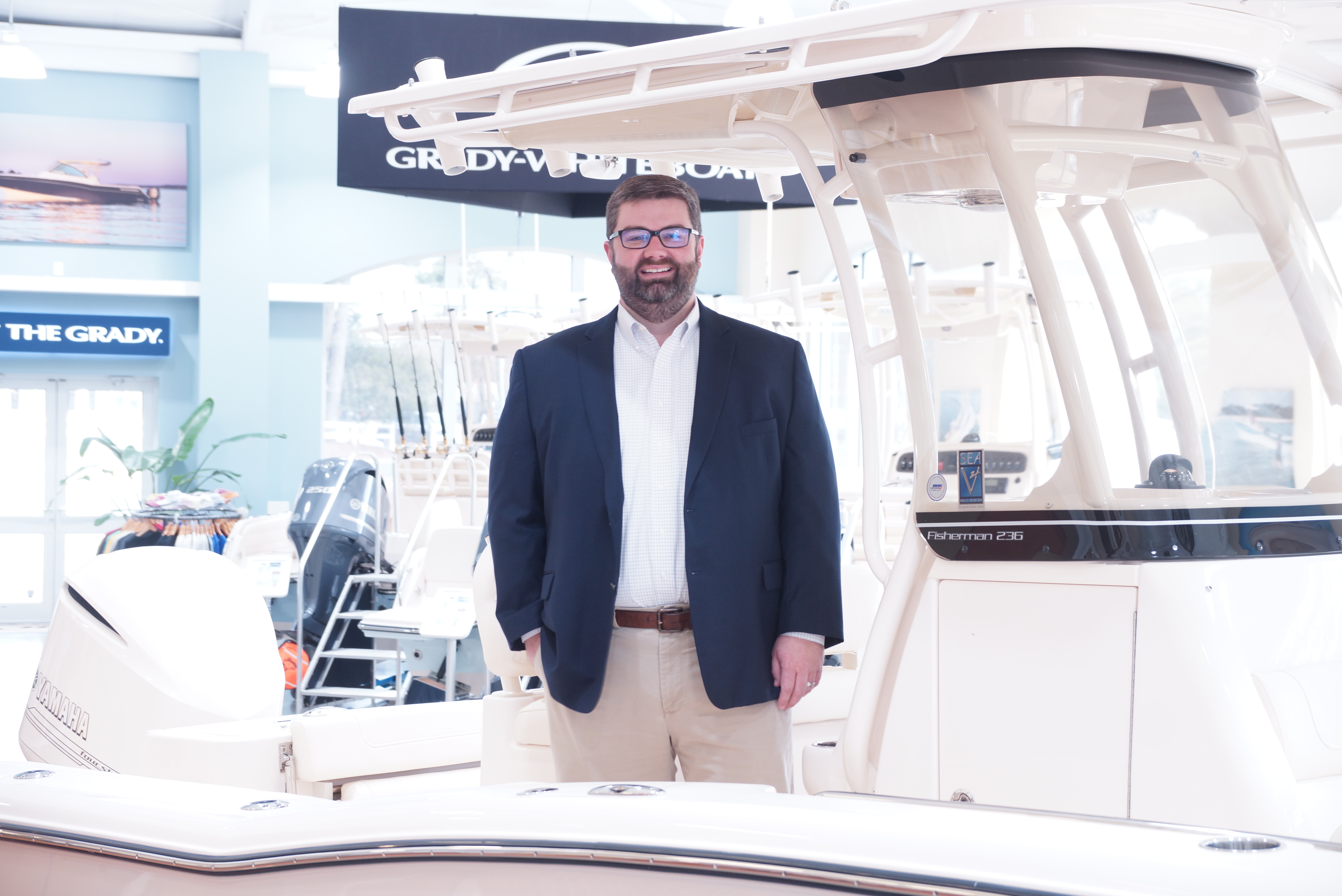 Jordan Davis smiling on a boat