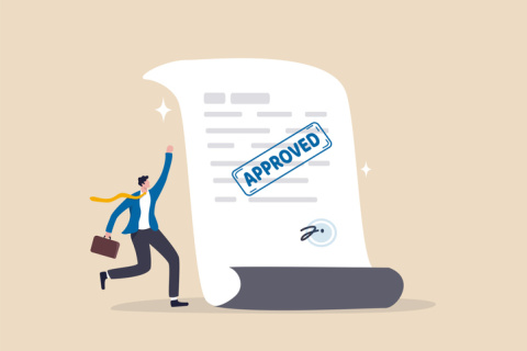 Illustration of happy businessman with document approved