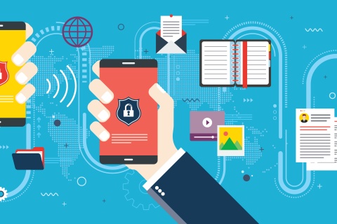 illustration of mobile phones with locks, preventing data leaks