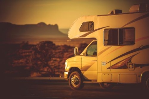 RV driving down highway